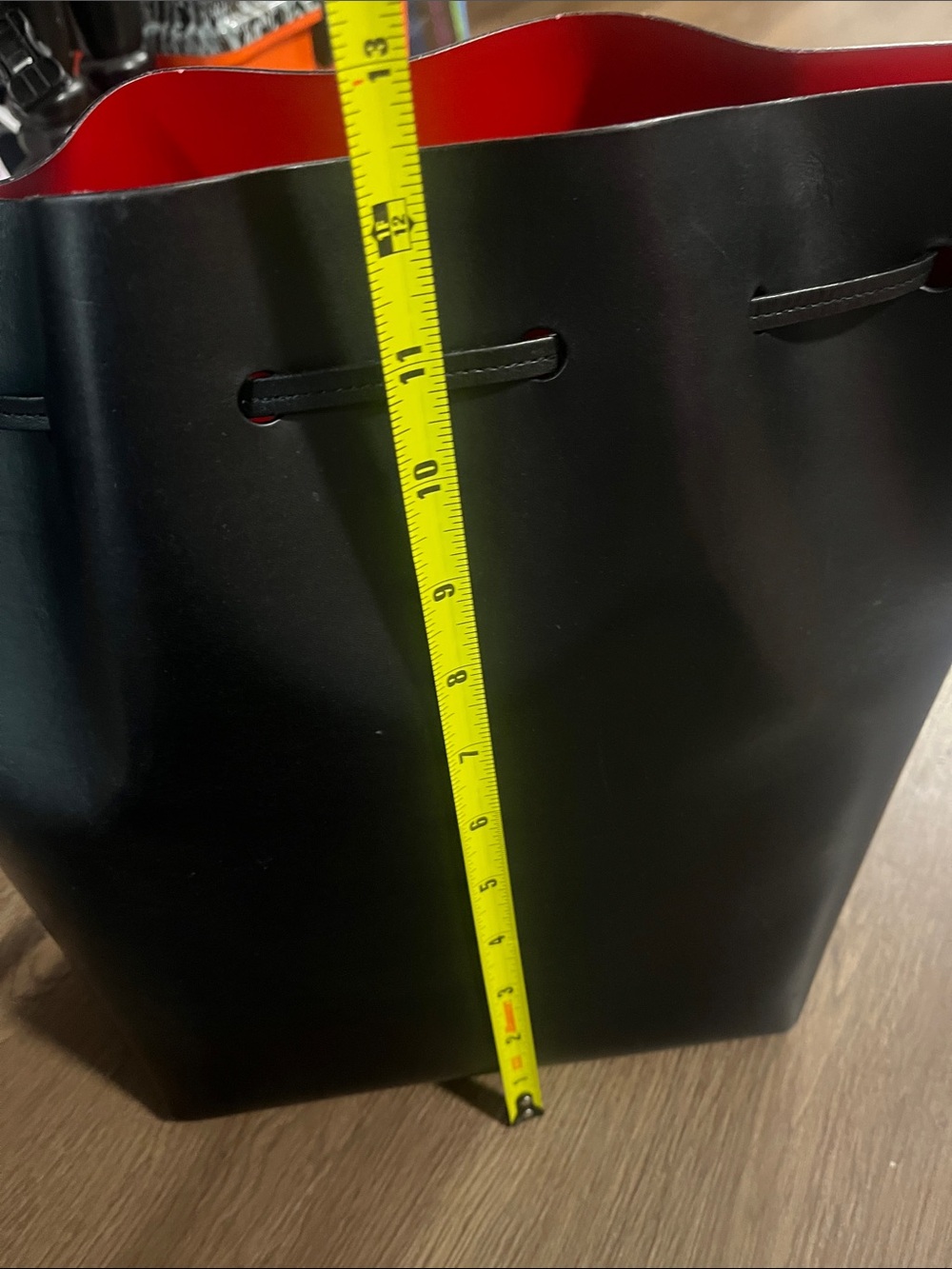 Mansur Gavriel Black Leather Bucket Shoulder Bag with Red Eyelet 13 x12.5x 6 - Picture 15 of 16